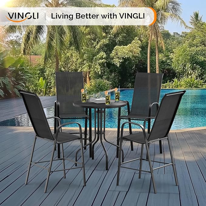 VINGLI Outdoor Bar Chairs Set of 6 – Stackable Outdoor Bar Stools - Image 8