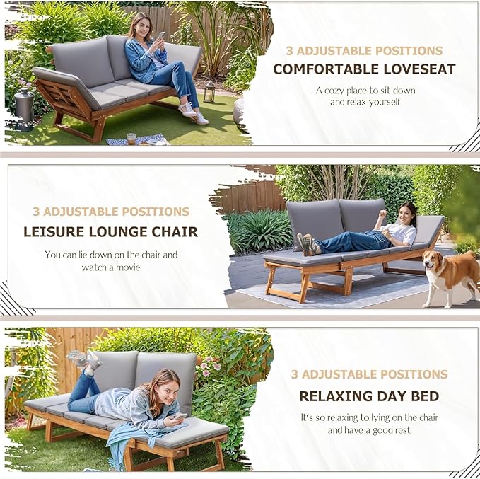 Devoko Outdoor Couch Acacia Wood Patio Couch - Image 3