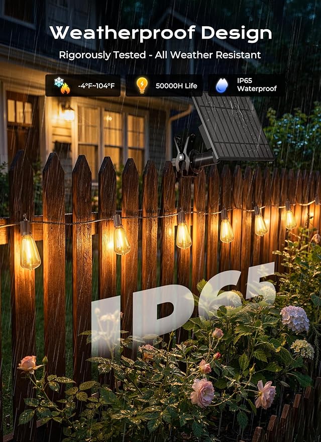 Brightown 108FT 50 LED Solar String Lights Outdoor Waterproof, Patio Lights - Image 3