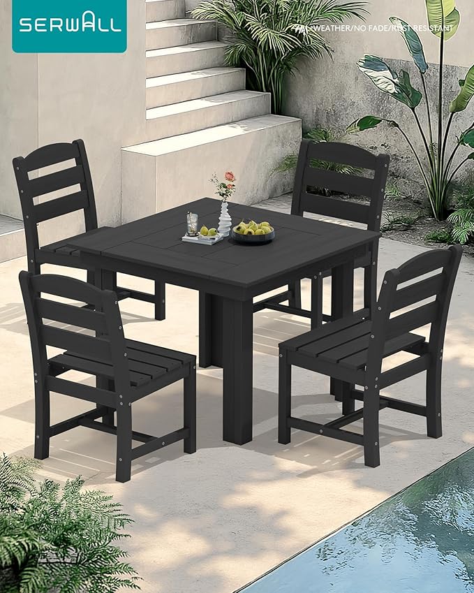SERWALL Outdoor Dining Set for 4, HDPE Square Table and Chairs Set All Weather - Image 7