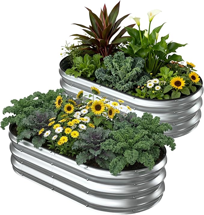 2 Pack 4x2x1FT Galvanized Raised Garden Beds, Raised Garden Bed by Patiobay