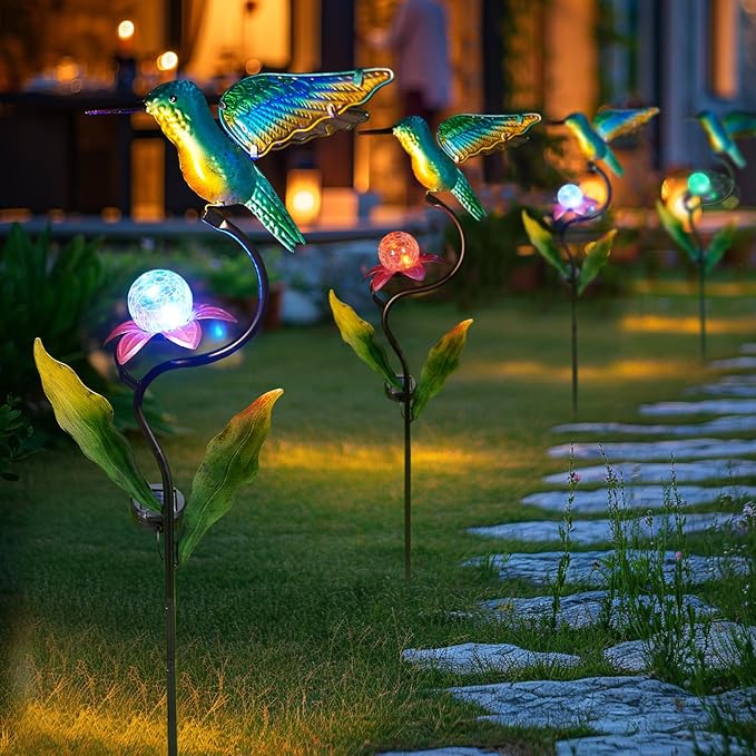 HONGLAND 46 Inch Solar Hummingbird Lights, Solar Garden Decor - Image 7
