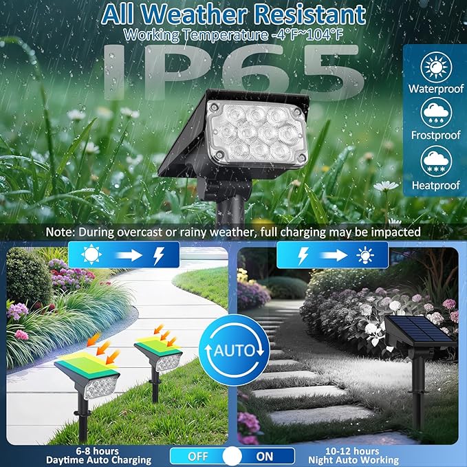 T-SUNUS Christmas Solar Spotlights White 6000K IP65 Waterproof 2-in-1 Outdoor - Image 3