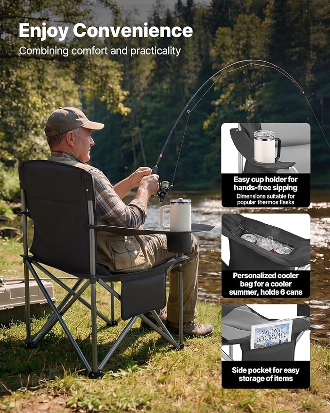 VEVOR Oversized Camping Folding Chair, Portable Heavy Duty Outdoor Quad Lumbar - Image 6