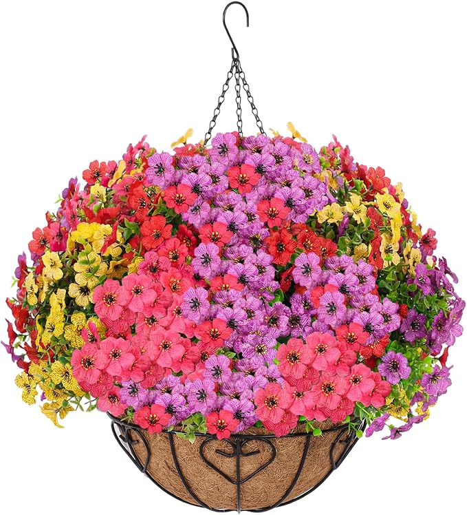 Artificial Hanging Flower for Outdoors, Fake Hanging Basket for Outside by LetuoClipsClipsandHooks