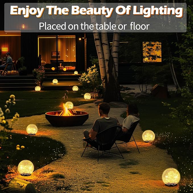 Coroor Garden Solar Ball Lights Outdoor Waterproof, 50 LED Cracked Glass Globe - Image 6