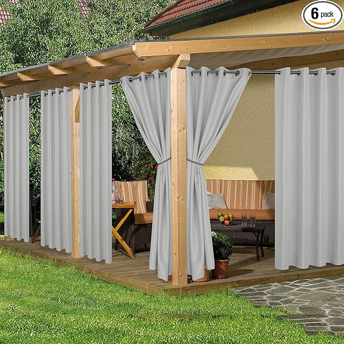 HolidayIdeas Outdoor Curtains for Patio Waterproof, 6 Panels by HolidayIdeas