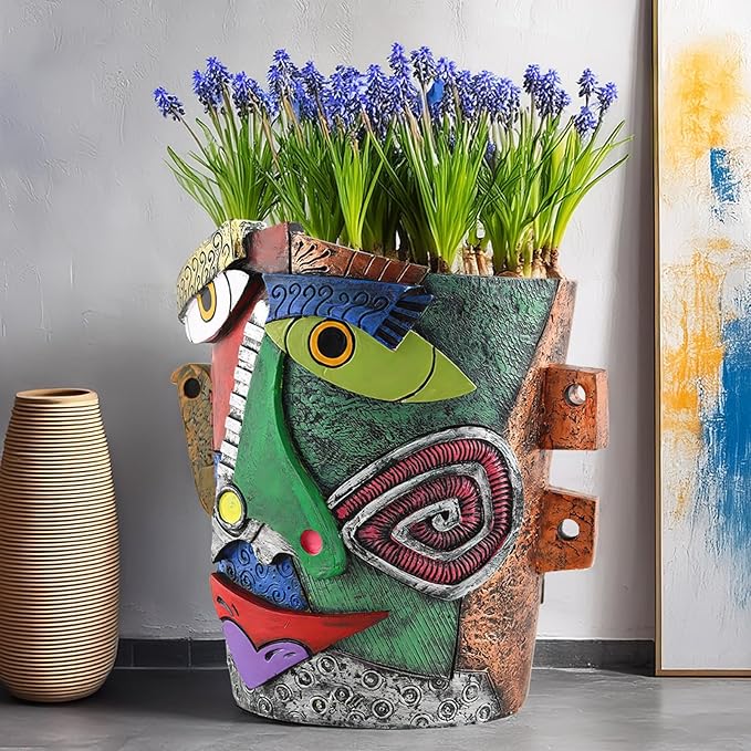 TOZLU Art Abstract Face Planters Pots Head, Unique Fun Abstract Face Flower Pot - Image 2