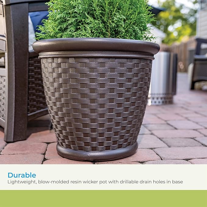 Suncast Sonora 22 Inch Plastic Wicker Indoor or Outdoor Decorative Garden - Image 4