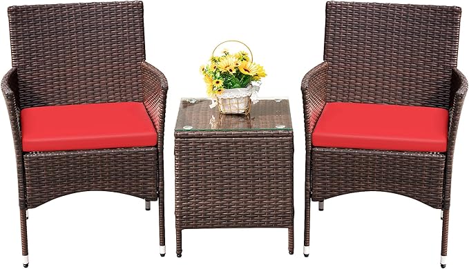 Devoko Patio Porch Furniture Sets 3 Pieces PE Rattan Wicker Chairs by DEVOKO