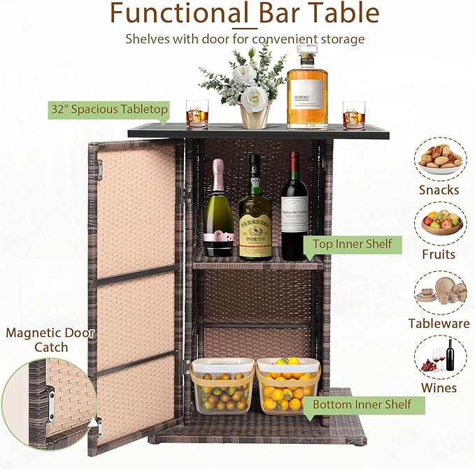 Tangkula 5 Piece Outdoor Rattan Bar Set, Patio Bar Furniture - Image 7