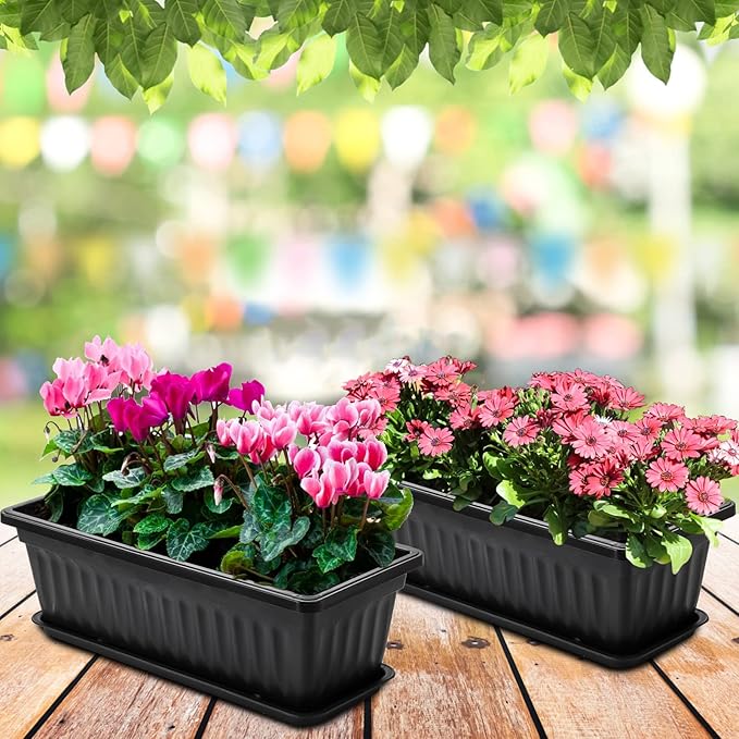 Fasmov 7 Pack 17 Inches Flower Window Box Plastic Vegetable Planters - Image 9