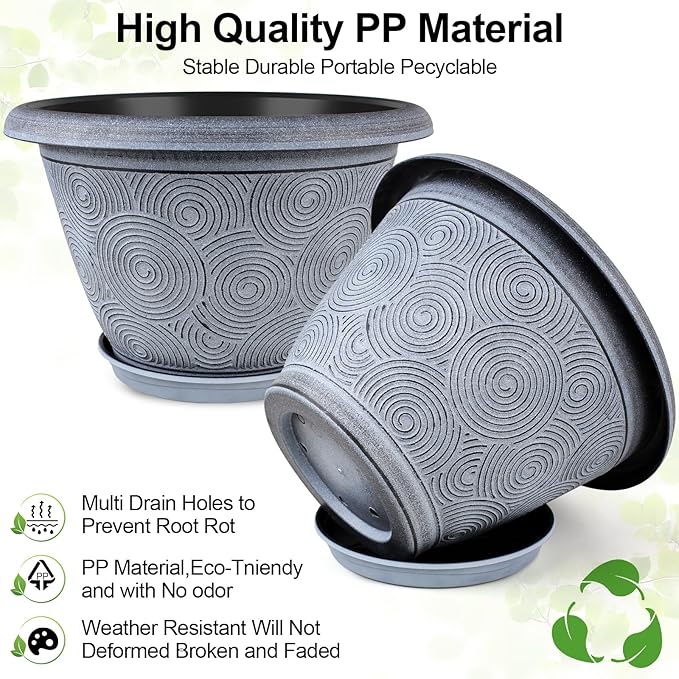 8 Inch Flower Pots Planters for Indoor Outdoor Plants, 4 Pack Plastic Small - Image 4