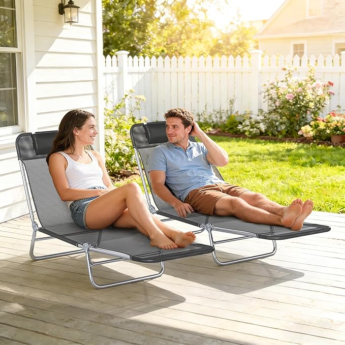 Outsunny 2 Piece Folding Chaise Lounge Chairs, Pool Sun Tanning Chairs - Image 8