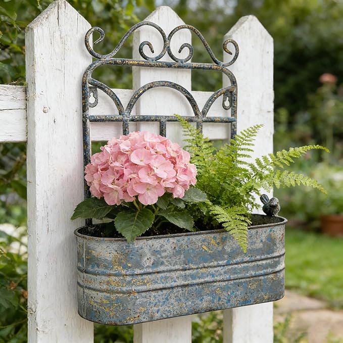 Rustic Metal Wall Planter Vintage Wall Mounted Flower Pot Distressed Wall - Image 4