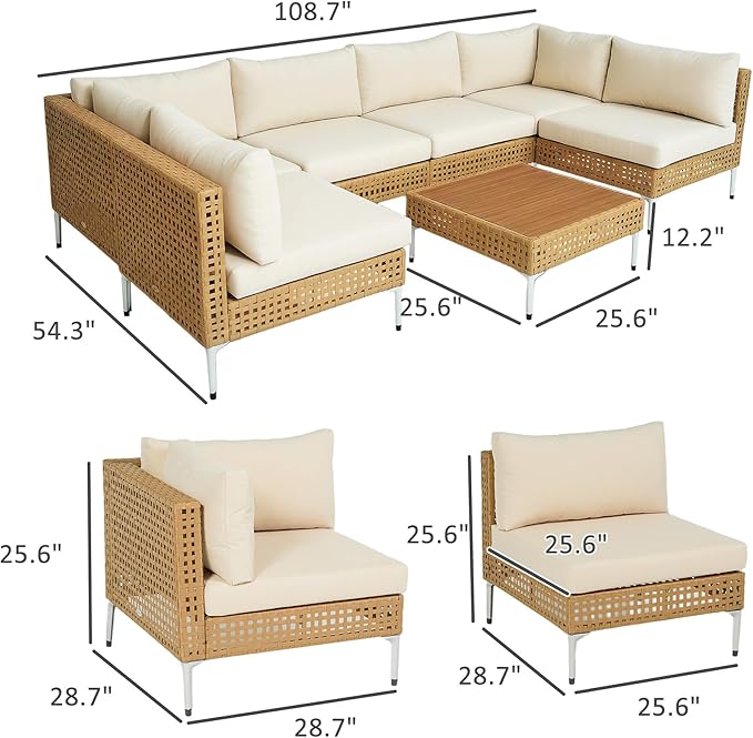 Outsunny 7 Piece Wicker Patio Furniture Set, Modular Outdoor Sectional - Image 2