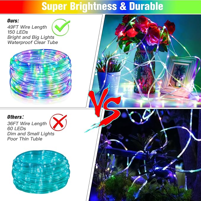 49Ft LED Rope Lights for Outside, 18 Colors Changing Outdoor Fairy String Lights - Image 5