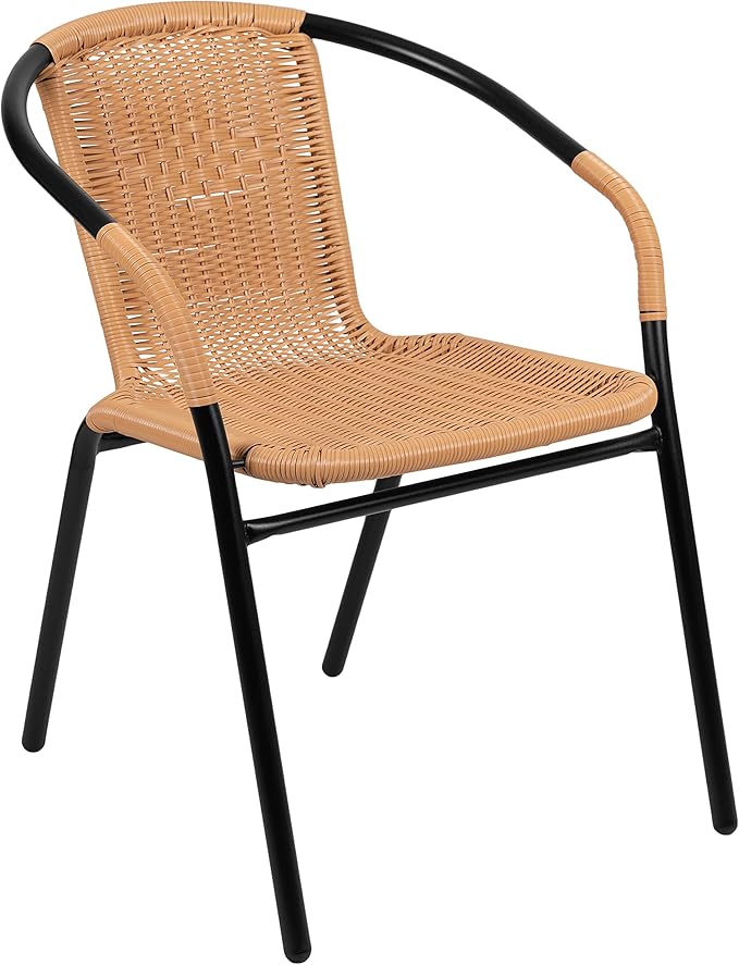 Flash Furniture Lila 4 Pack Beige Rattan Indoor-Outdoor Restaurant Stack Chair - Image 15