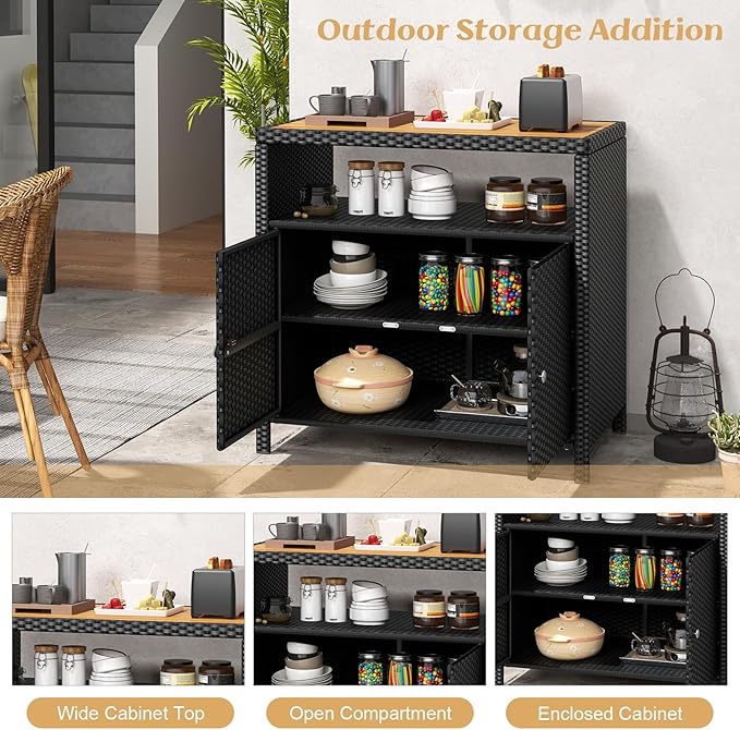 Tangkula Rattan Outdoor Storage Cabinet, Patiojoy Outdoor Cabinet - Image 7