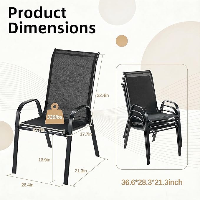 MAMIZO Patio Dining Chairs, Stackable All Weather Teslin Chair, Heavy Duty - Image 2
