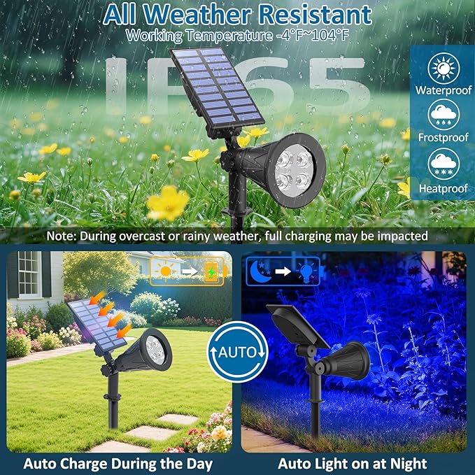 T-SUNUS Christmas Solar Landscape Spotlights Outdoor IP65 Waterproof Blue Spot - Image 3