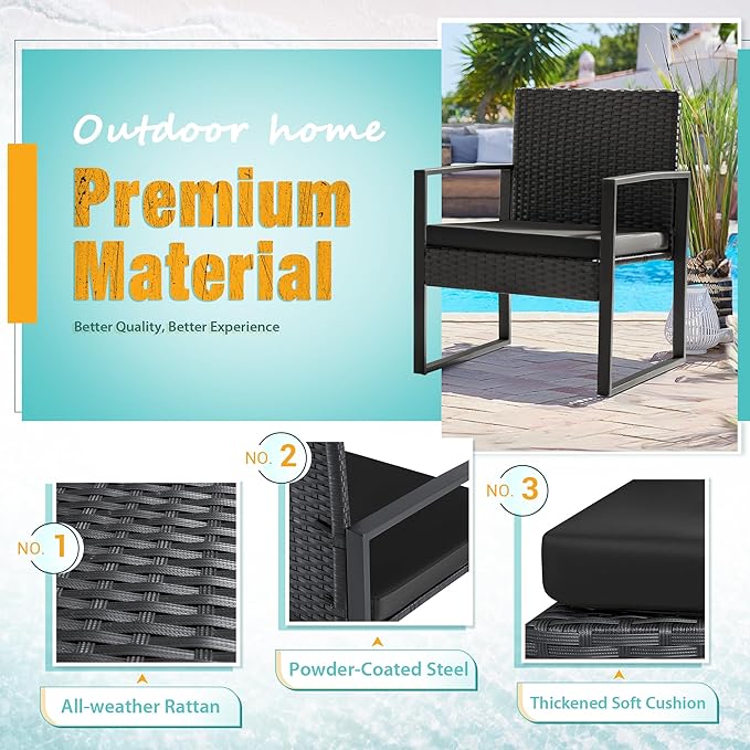 Flamaker 3 Pieces Outdoor Patio Wicker Furniture Set, Modern Rattan Chair - Image 3