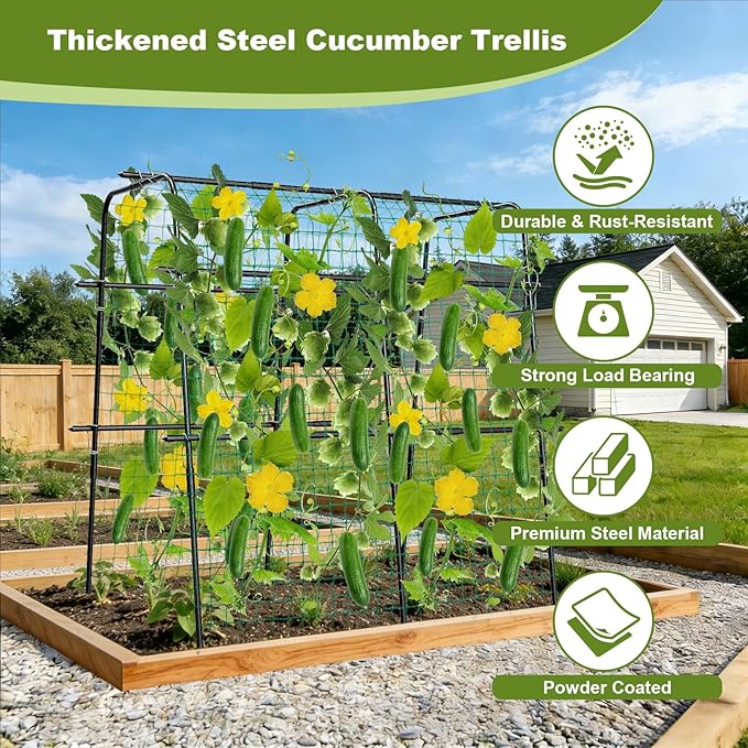 Cucumber Trellis for Raised Bed, 63 Inch A-Frame Garden Trellis for Climbing - Image 2