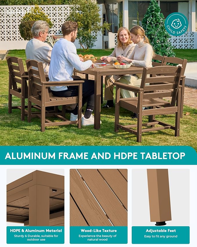 SERWALL 9-Piece Outdoor Dining Set, All Weather HDPE Outdoor Furniture Set - Image 4