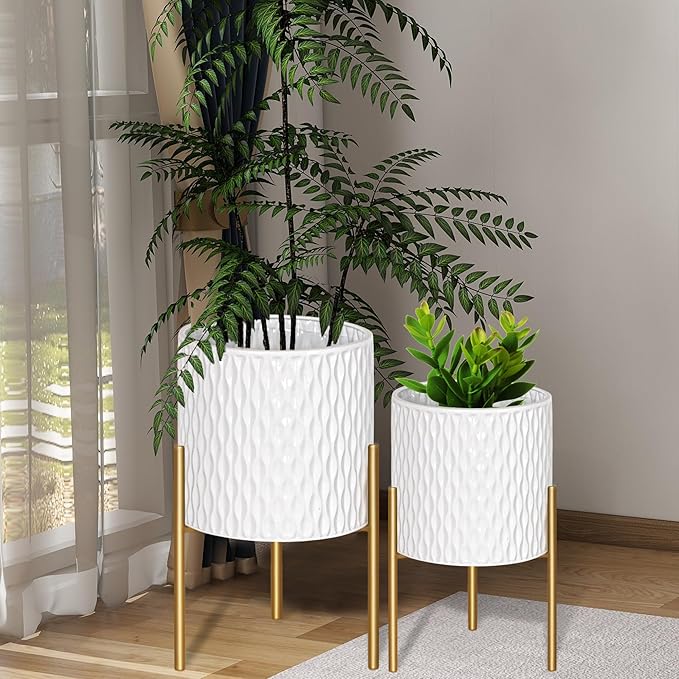 ARNIS Plants Pots with Stand, Unique Mid Century Decorative Metal Flower Pots - Image 2