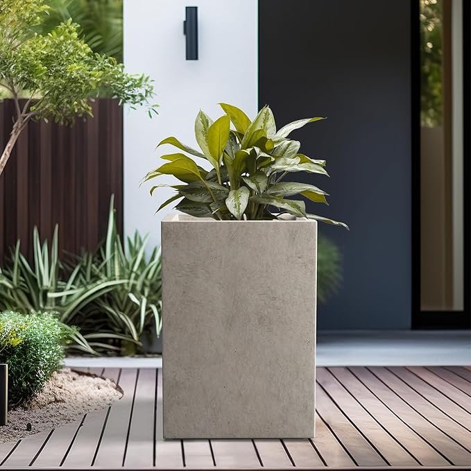 Kante 15.7" H Tall Rectangular Concrete Planters, Outdoor Indoor Lightweight - Image 6