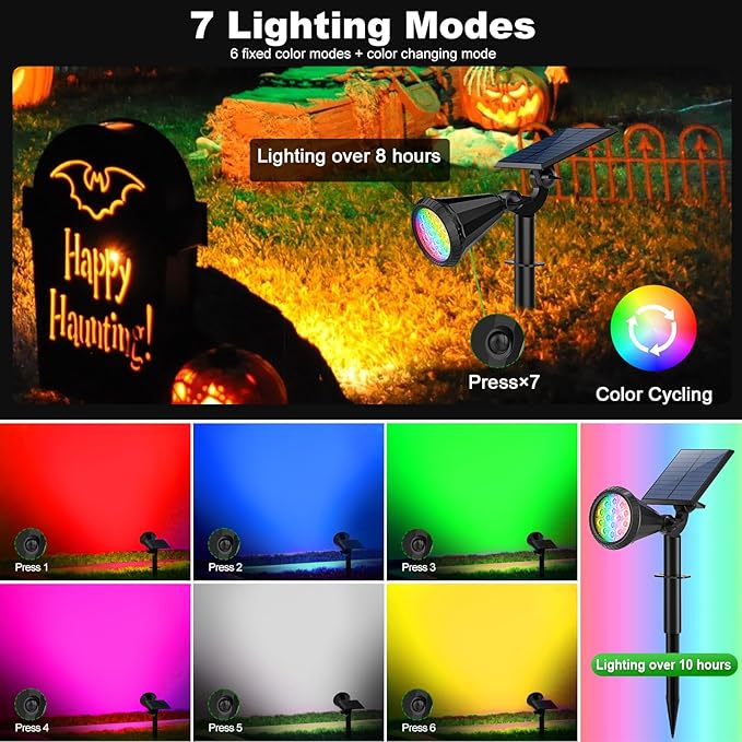 Solar Lights Outdoor Waterproof Color Changing 180° Adjustable RGB Solar - Image 3