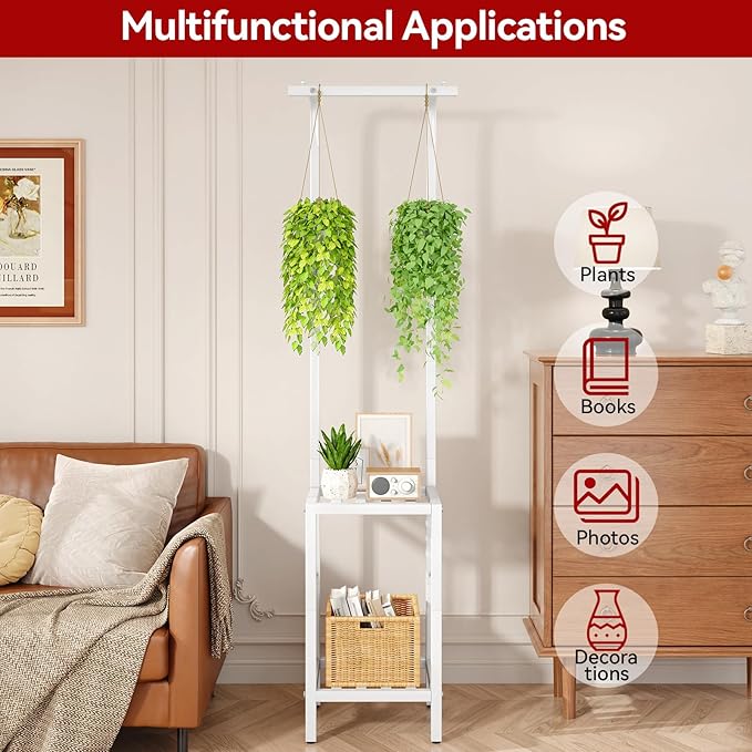 IBUYKE 67 Inch Tall Plant Stand Indoor Outdoor, 3 Tier Metal Hanging Plant Shelf - Image 9