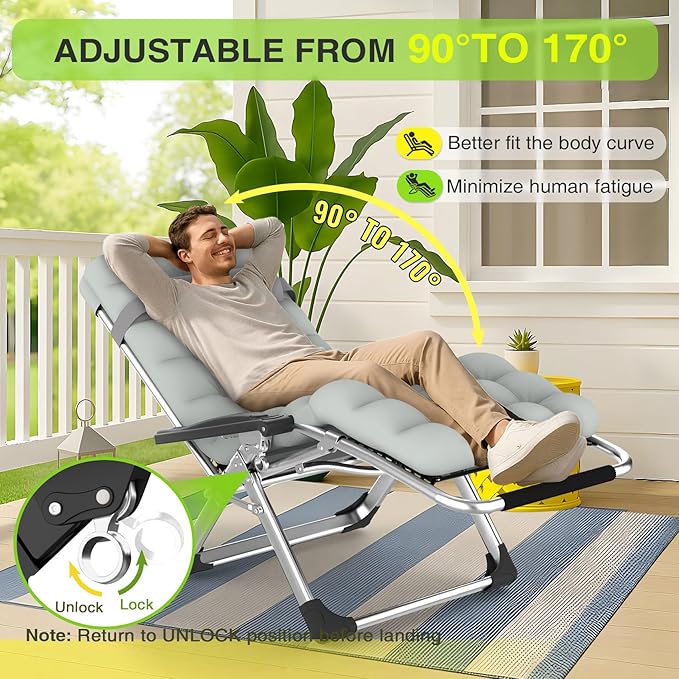 Suteck Zero Gravity Chair, Reclining Camping Lounge Chair w/Removable Cushion - Image 3