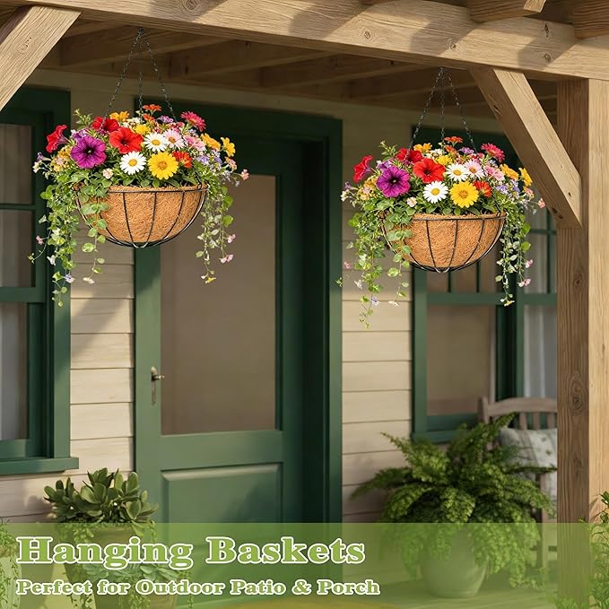 4 Pack 12 Inch Hanging Baskets for Plants Outdoor Metal Hanging Planter Hanging - Image 7