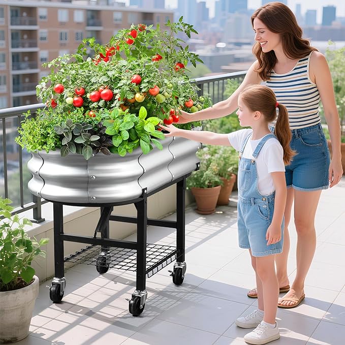 Raised Garden Bed with Legs and Heavy Duty Wheels, Self-Watering Planter Box - Image 5