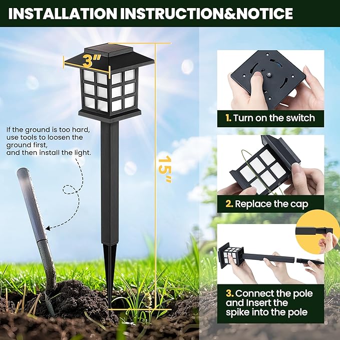 GIGALUMI Solar Outdoor Lights，8 Pack LED Solar Lights Outdoor Waterproof - Image 8