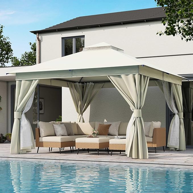 LAUSAINT HOME Semi-Permanent Outdoor Patio Gazebo 12'x12', Heavy Duty Party by LAUSAINTHOME