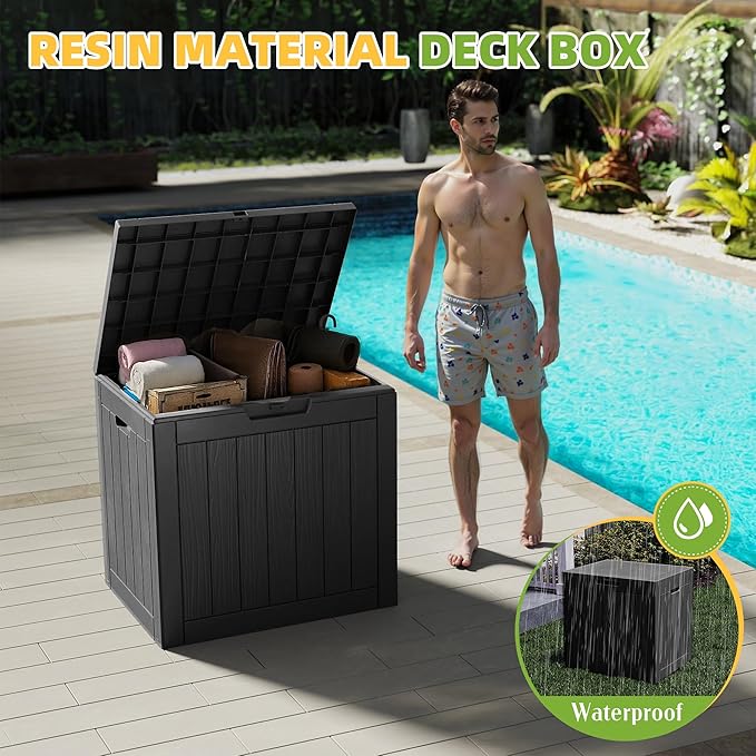 35 Gallon Resin Deck Box with Lockable Latch, Waterproof UV-Resistant - Image 3