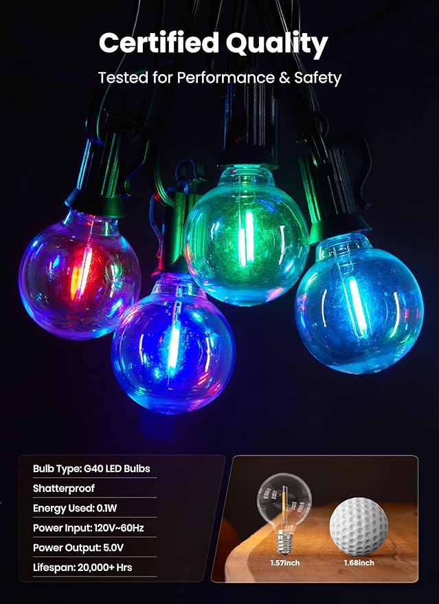 Brightown RGBW Outdoor String Lights, 58FT LED Patio Lights - Image 6