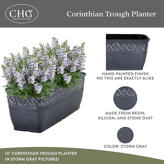 Classic Home and Garden Corinthian Rectangular Trough Window Box Planter - Image 2