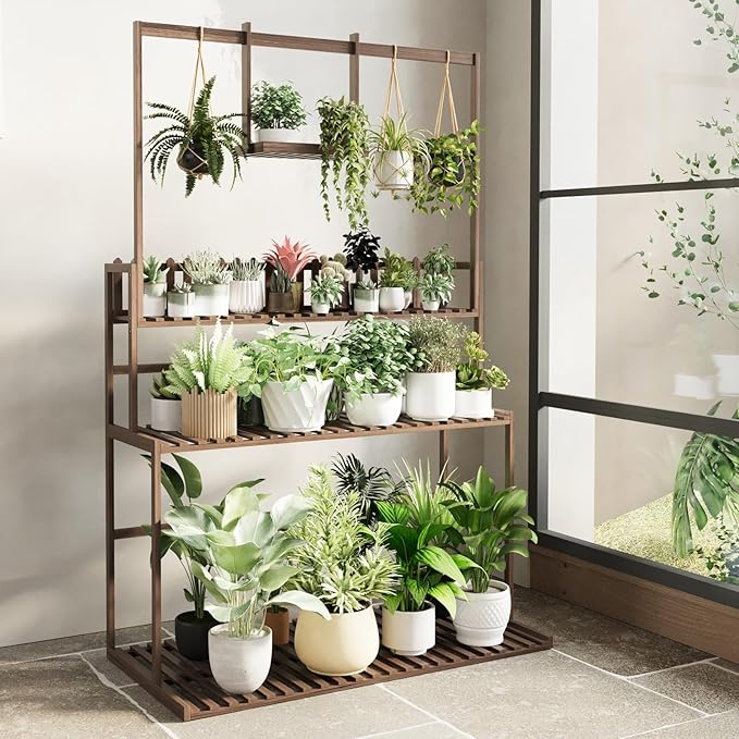 COPREE Bamboo 3-tier Hanging Plant Stand Ladder Planter Shelves Flower Pot - Image 5