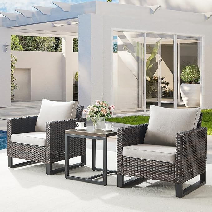 Belord Outdoor Bistro Set 3 Piece Outdoor Wicker Patio Chairs, Oversize Outdoor - Image 3