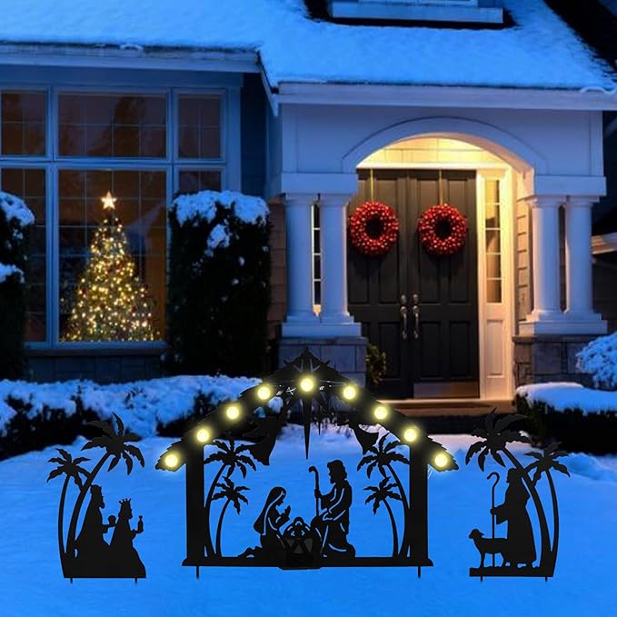 3Pack Lighted Metal Nativity Scene Garden Stake, Solar Christmas Decorations - Image 7
