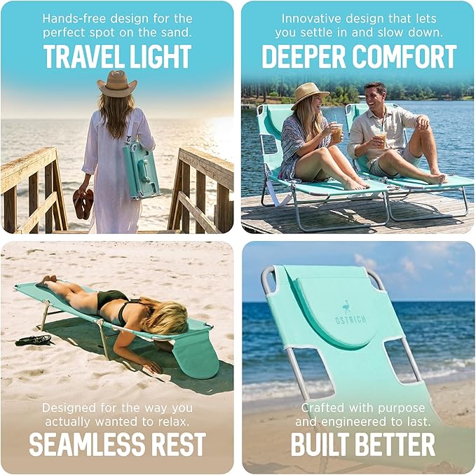 Ostrich 4-Position Outdoor Chaise Lounge w/Face Cushion & Arm Holes, Teal - Image 7
