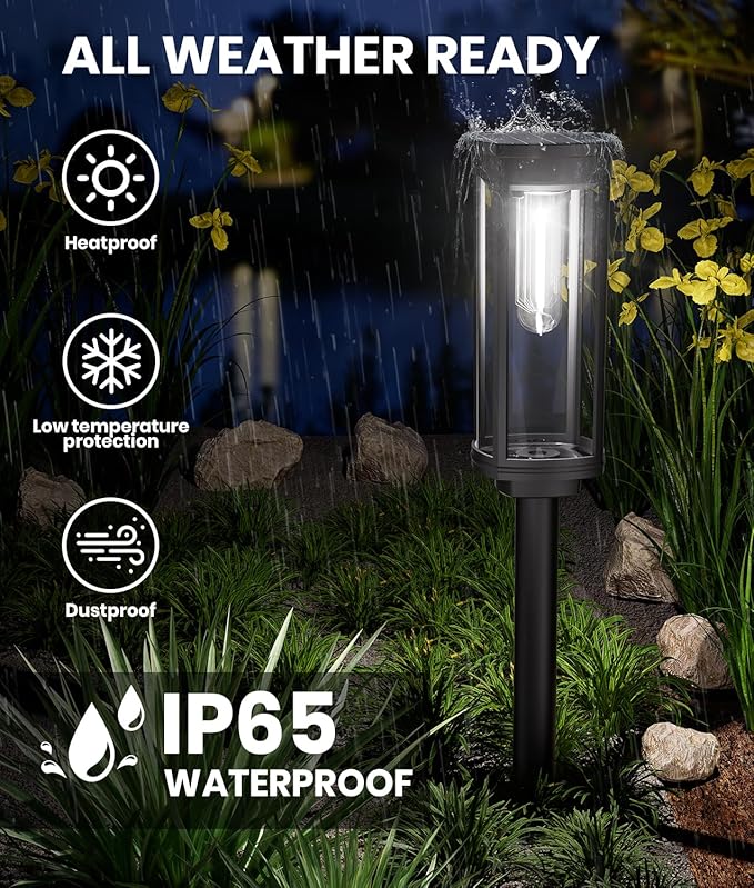 6 Pack Solar Pathway Lights Outdoor, Super Brightness IP65 Waterproof Auto - Image 4