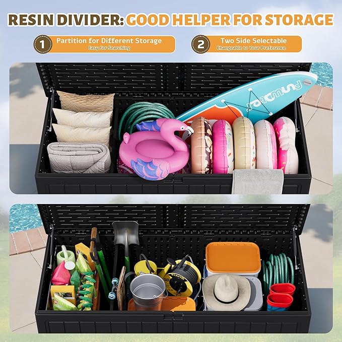 Flamaker Resin Deck Box 270 Gallon, Waterproof Imitation-Wood Lockable Storage - Image 5