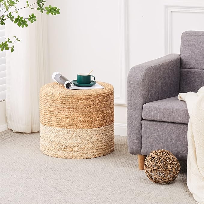 Wimarsbon Ottoman Pouf, Natural Braided Jute Poof, Rustic Handweave Lounge - Image 5