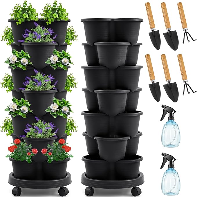 Umigy 2 Set Black 7 Tier Stackable Vertical Planters by Umigy