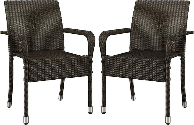Yaheetech Set of 2 Stackable Outdoor Rattan Dining Chairs, All-Weather Armchair by Yaheetech