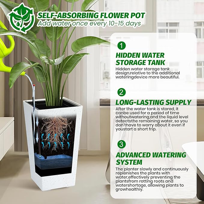 GarveeLife 22.5" Tall Planters Set of 2, Outdoor&Indoor Black Planter Pots - Image 4